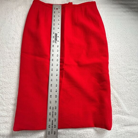 Women's Red Pure Wool Pencil Skirt Size 6 Lined Knee Length Career Made In USA - Picture 9 of 9